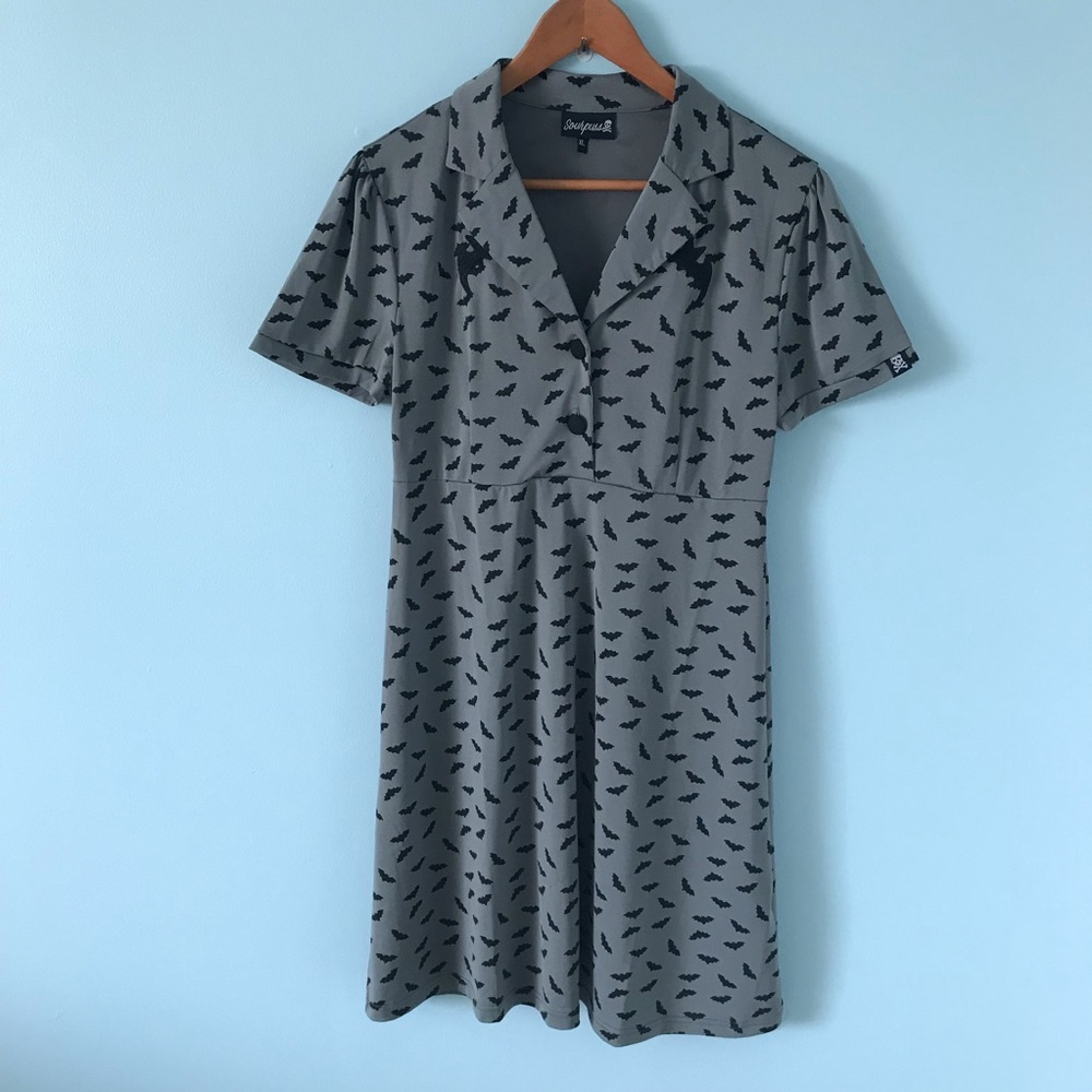 Sourpuss Grey and Black Bat Dress